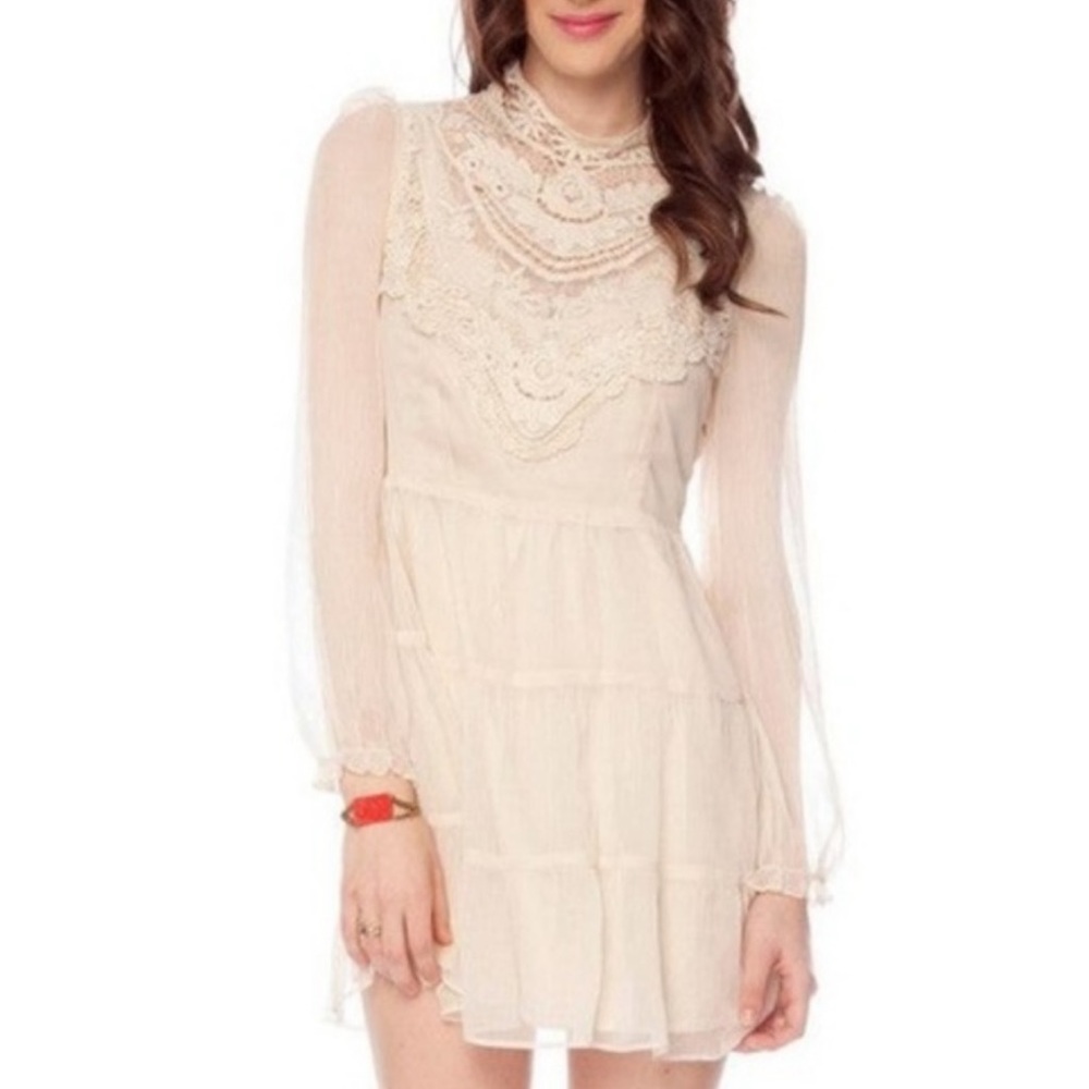 Ark & Co Cream Dress with Lace High Neckline